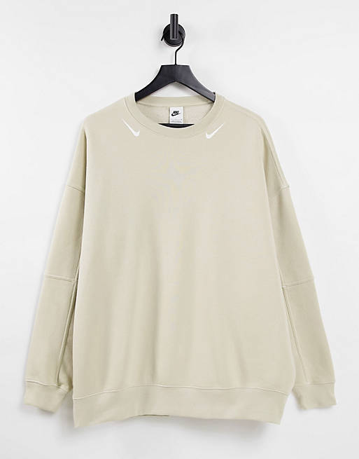 Women Nike Swoosh fleece oversized sweatshirt in rattan beige 
