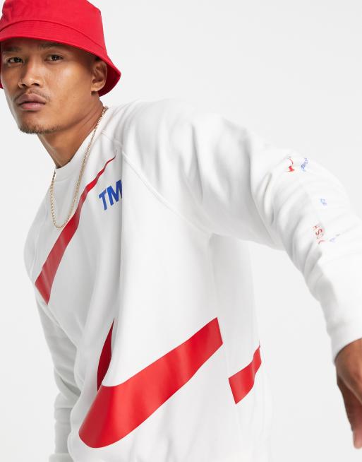 White nike hoodie store with red swoosh