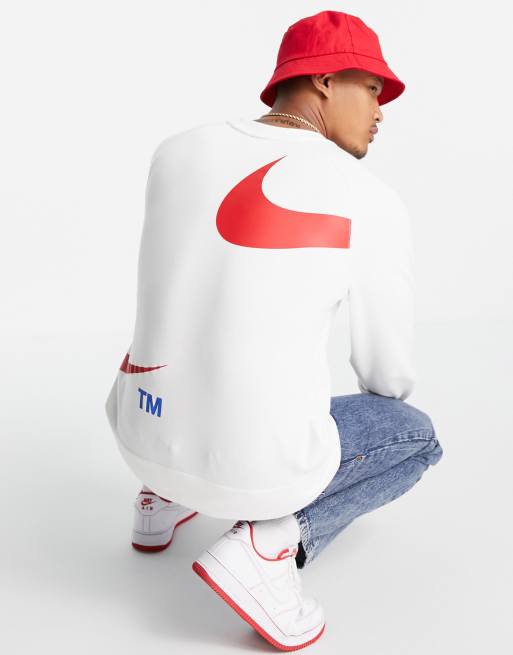 White nike hoodie cheap with red swoosh