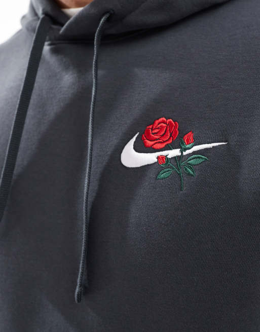 Nike Swoosh floral logo hoodie in dark grey ASOS