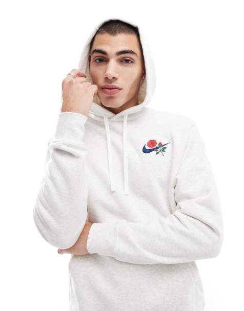 Nike Swoosh floral logo hoodie in light grey - view 1