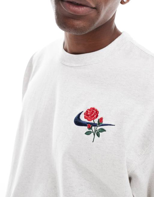 Nike Swoosh floral logo t shirt in light grey