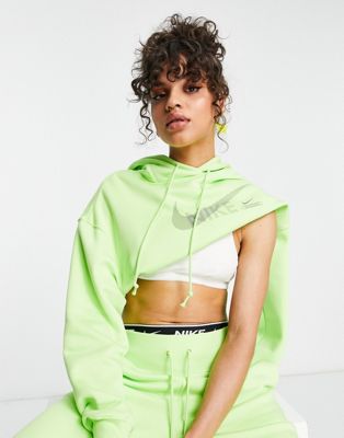 Nike Swoosh graphic cropped pullover hoodie in lime green - ASOS Price Checker
