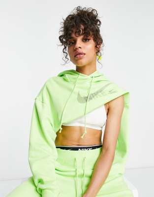 Nike Swoosh graphic cropped pullover hoodie in lime green - ASOS Price Checker