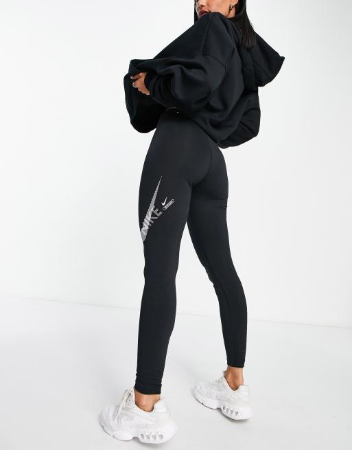 Nike Swoosh graphic high waisted leggings in black ASOS