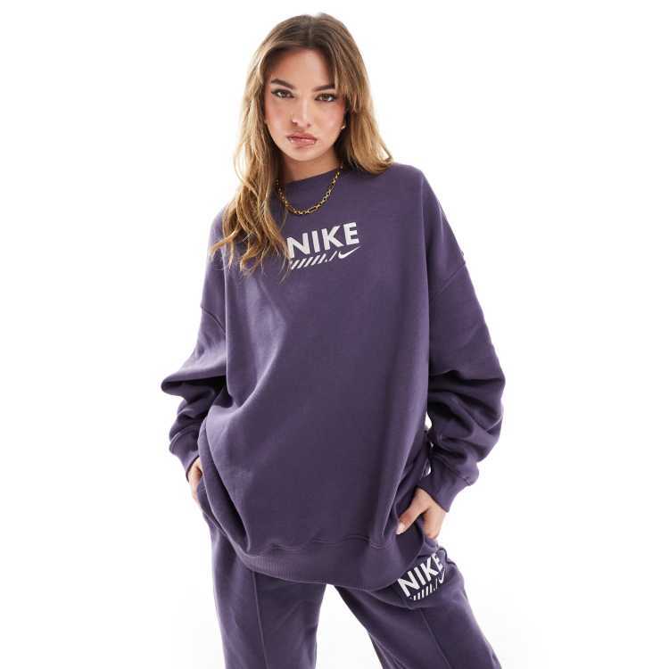 Nike mini swoosh oversized cropped purple sweatshir hotsell