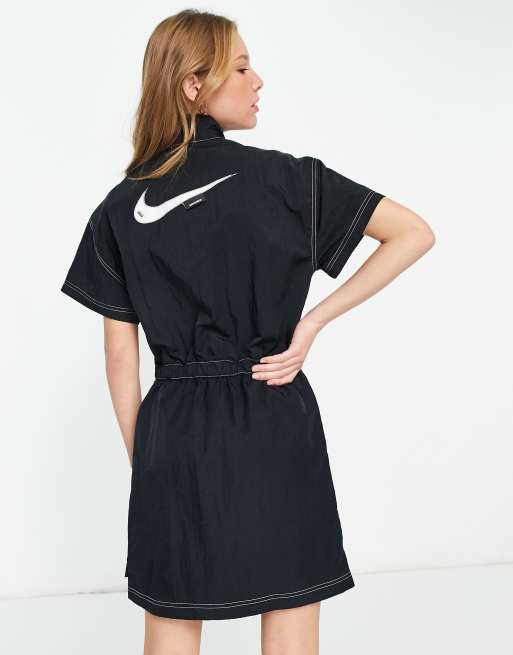 Nike Swoosh half zip dress in black ASOS