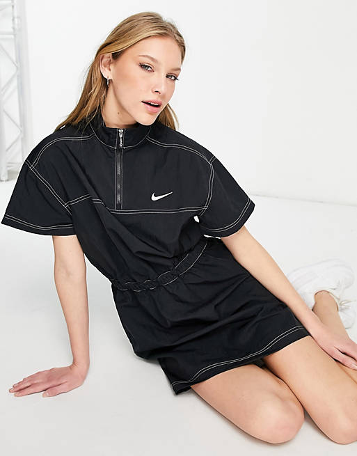 martelen over het algemeen Staan voor Nike Swoosh half zip dress in black | ASOS