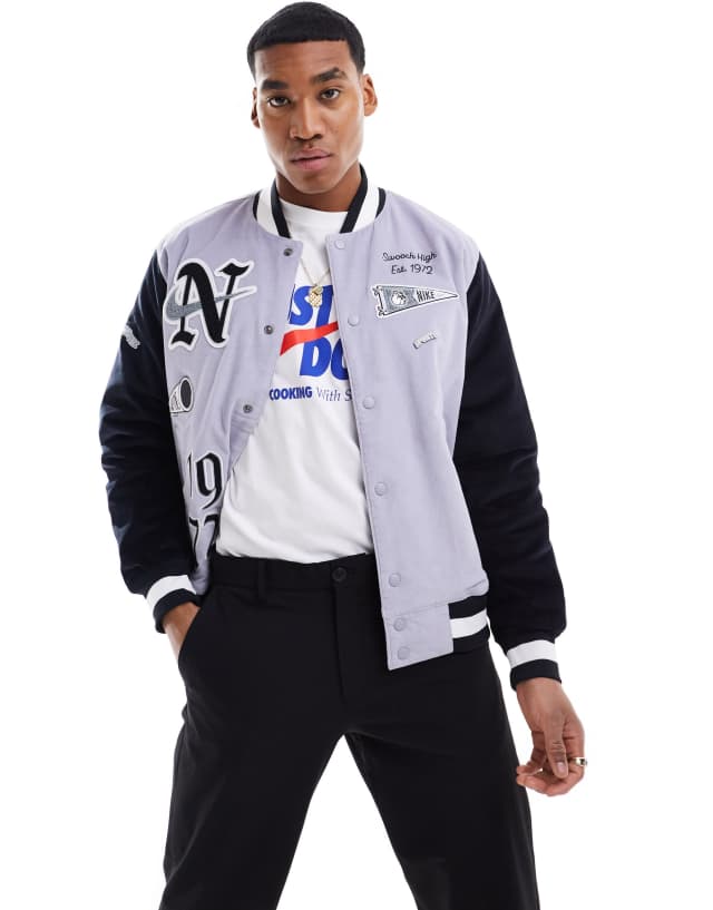 ジャケット・アウター NIKE SWOOSH BOMBER Nike Swoosh High corduroy bomber jacket in lilac and black | ASOS