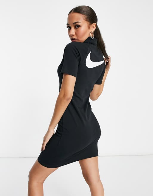 Nike swoosh high neck dress with kimono sleeves in black | ASOS