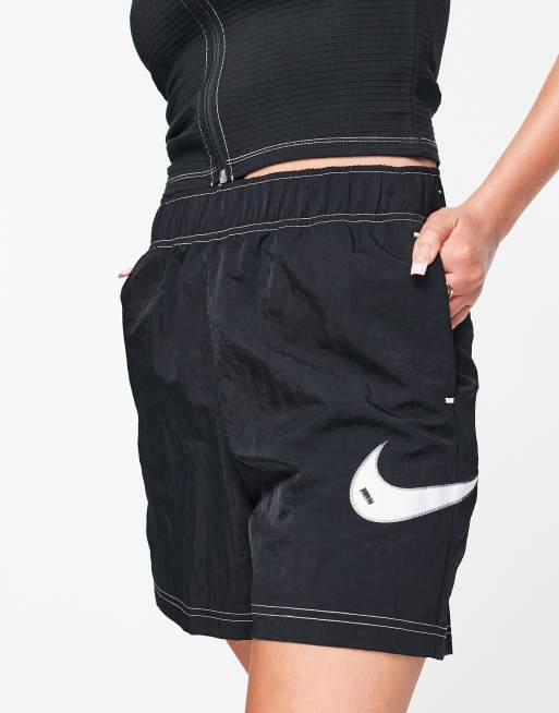 Nike Swoosh high waisted loose shorts in black