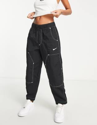 Nike Women's  Sportswear Swoosh High-waisted Woven Pants In Black