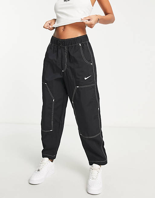 Nike Swoosh high-waisted woven pants in black