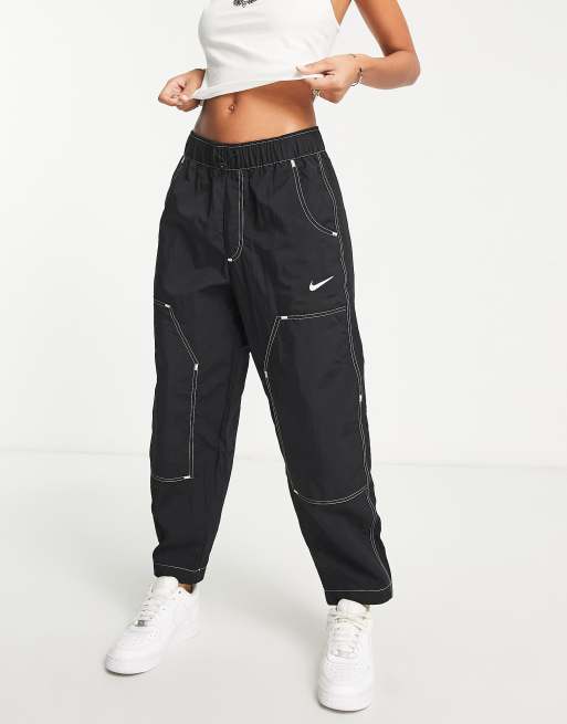 NIKE Sportswear Woven Loose Pants High-Waisted Swoosh dunkelgrün