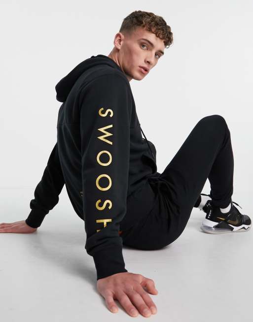 Nike - Swoosh - Hættetrøje med lynlås i sort og guldfarve