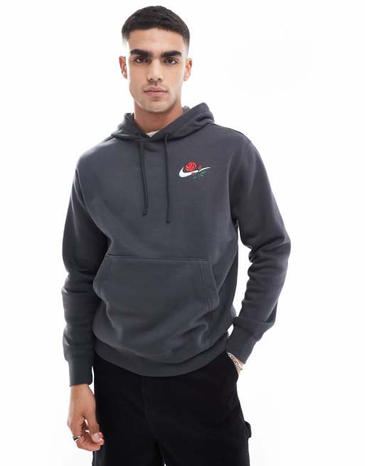 Nike – Swoosh – Kapuzenpullover in Dunkelgrau mit floralem Logo ASOS