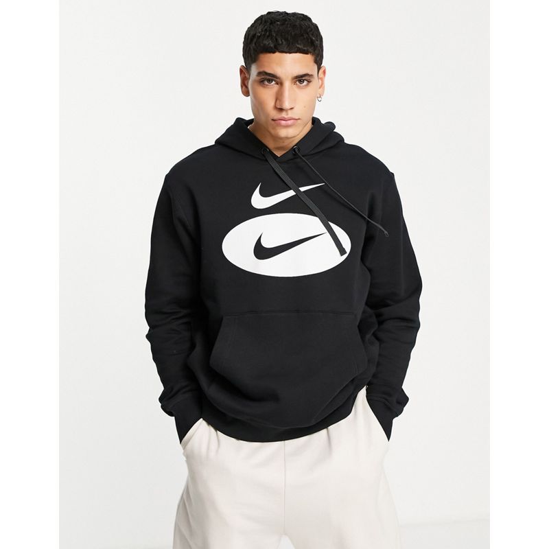 Nike – Swoosh – Kapuzenpullover in Schwarz mit großem Swoosh-Logo
