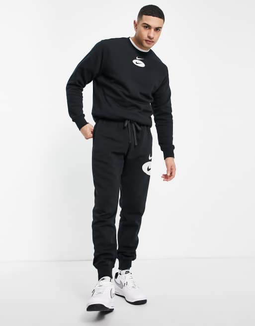 Swoosh League HBR logo cuffed fleece sweatpants in black - BLACK ASOS