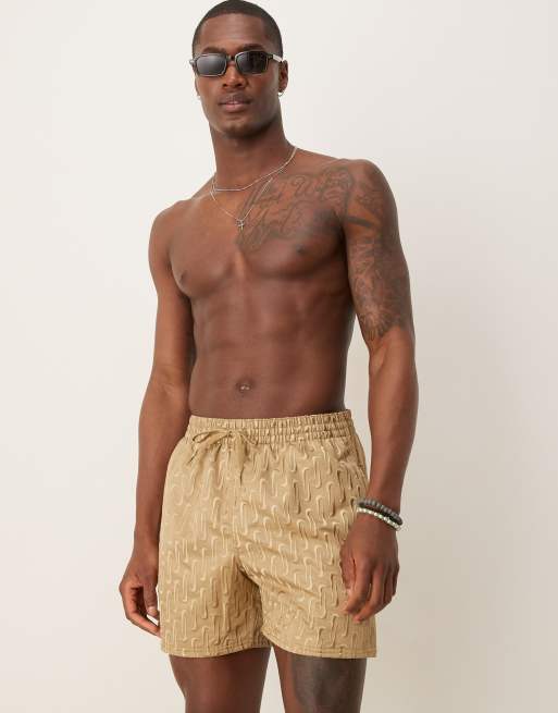 Nike – Swoosh Link – Beige badshorts i volleystil, 5 tum, 3 av 4