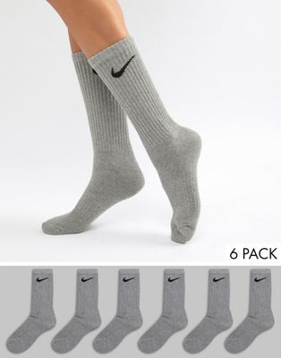 Nike Swoosh Logo 6 Pack Grey Crew Socks 