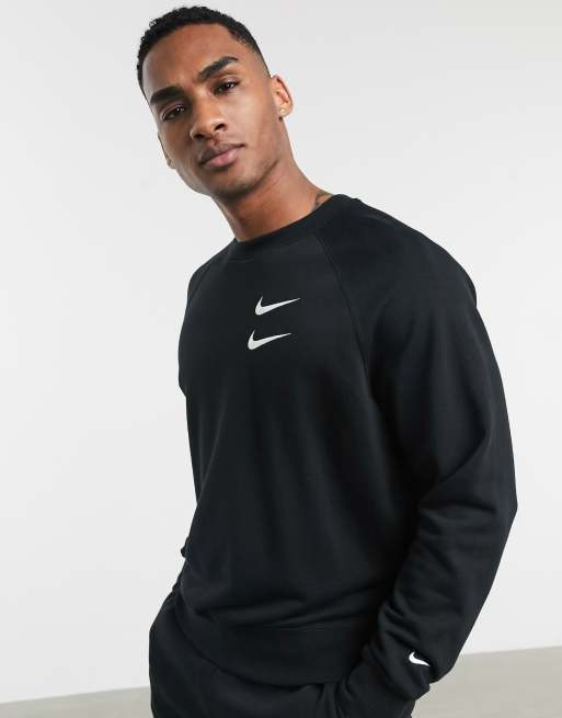 Nike Swoosh logo crew neck sweat in black