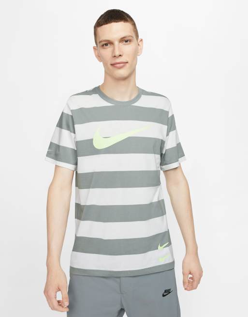 Nike Swoosh logo stripe t-shirt in gray