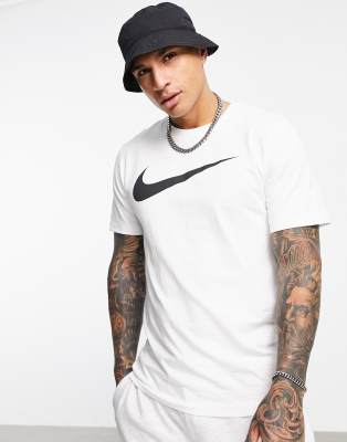 white nike shirt with blue swoosh