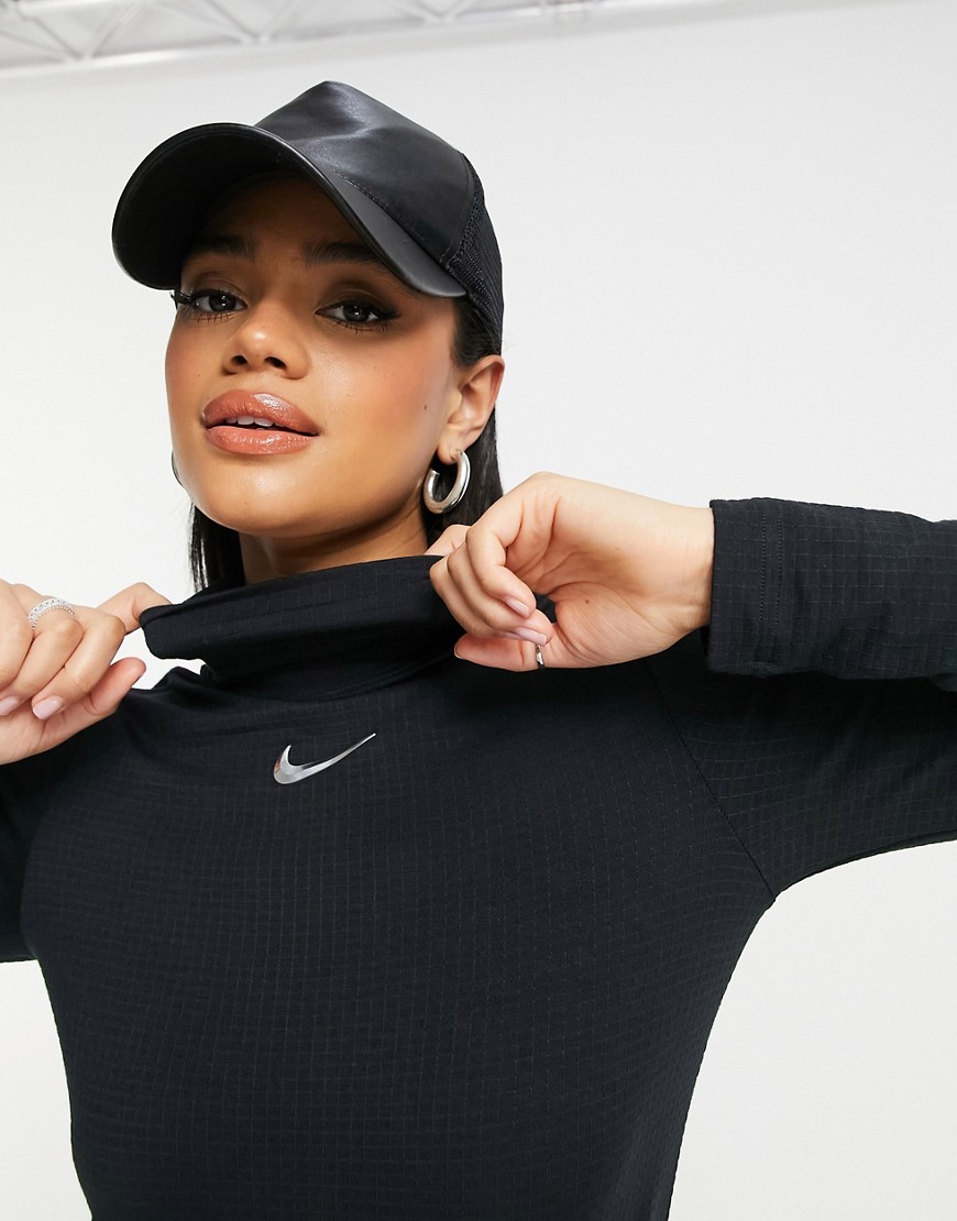 Nike Swoosh long sleeve T-shirt in black with mock roll neck