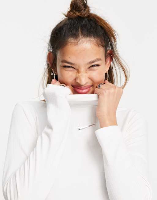 Nike Swoosh long sleeve t-shirt in white with mock roll neck