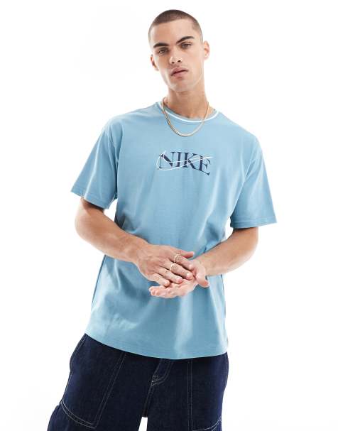 Nike Swoosh overlay logo t-shirt in blue - view 1