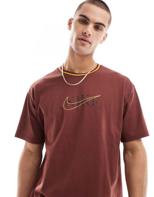 Nike Swoosh overlay logo T-shirt in burgundy, 3 of 4