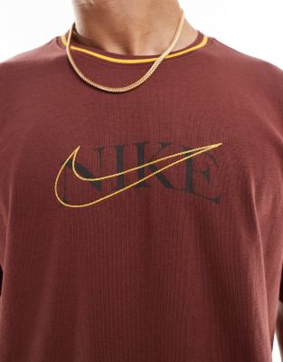 Nike Swoosh overlay logo T-shirt in burgundy | ASOS