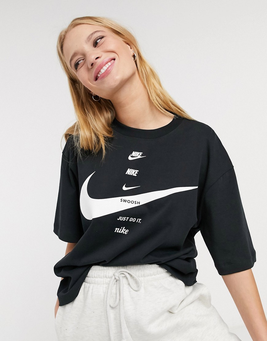 Nike swoosh oversized crop t-shirt in black