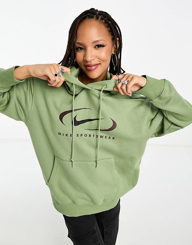 Nike - swoosh oversized fleece hoodie in oil green
