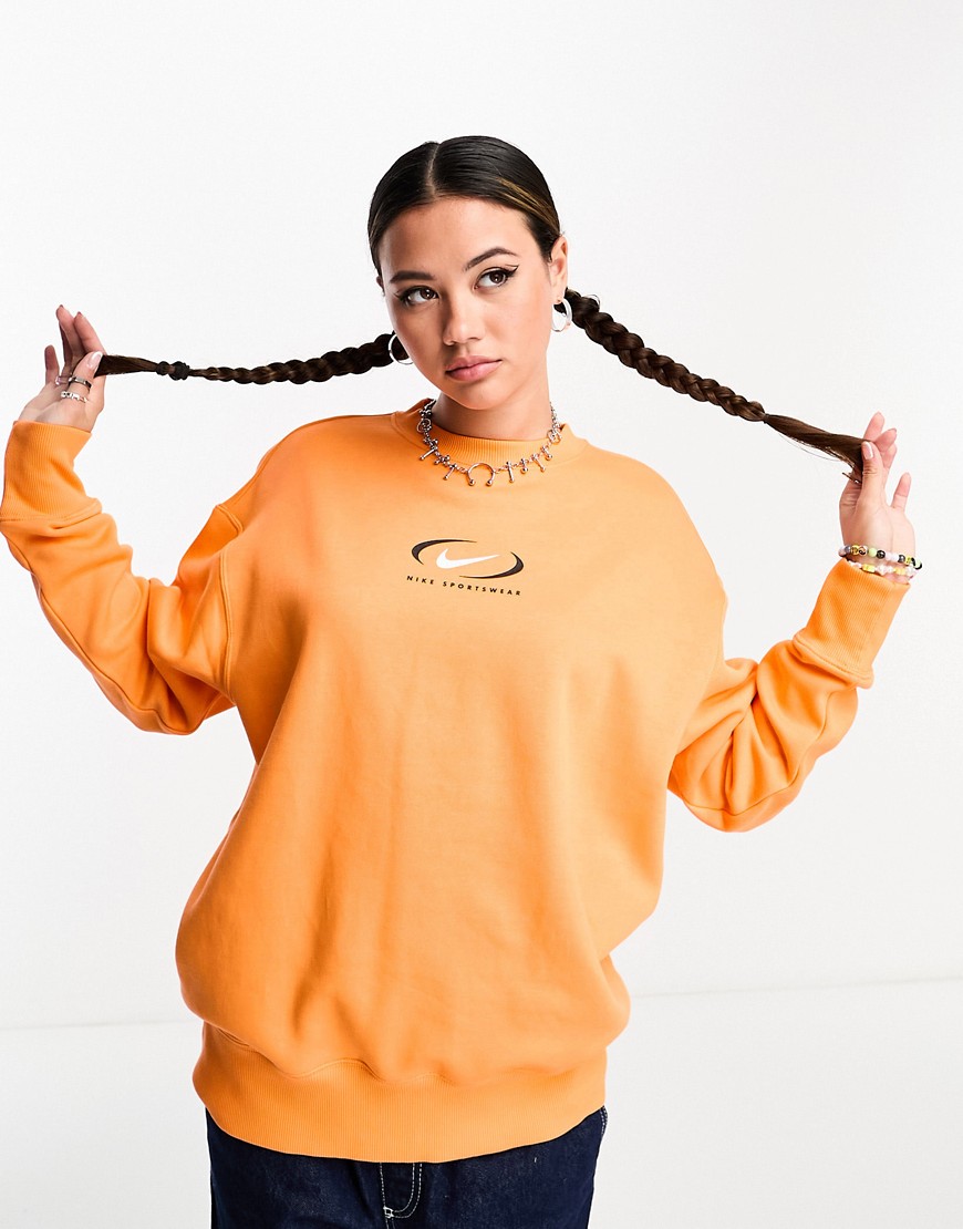 Nike Swoosh oversized fleece sweatshirt in bright mandarin orange