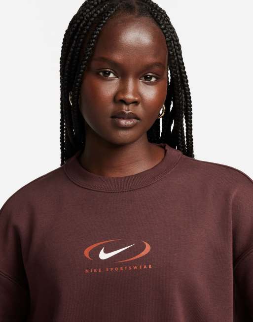 Nike Swoosh oversized fleece sweatshirt in earth brown ASOS