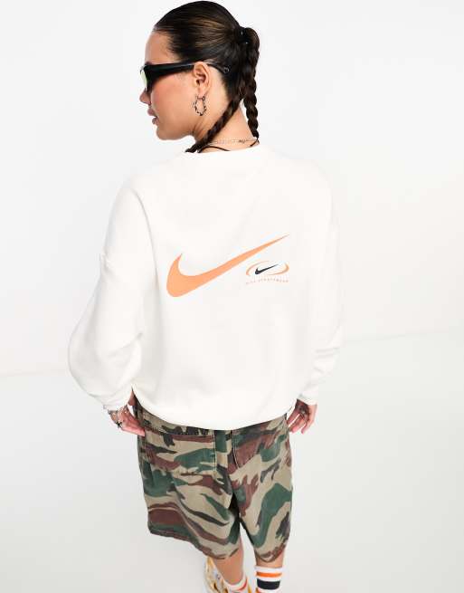 Nike Swoosh oversized fleece sweatshirt in white