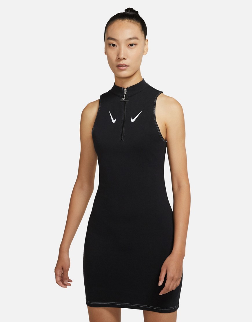 Nike Swoosh Pack half-zip mock neck body-conscious dress in black