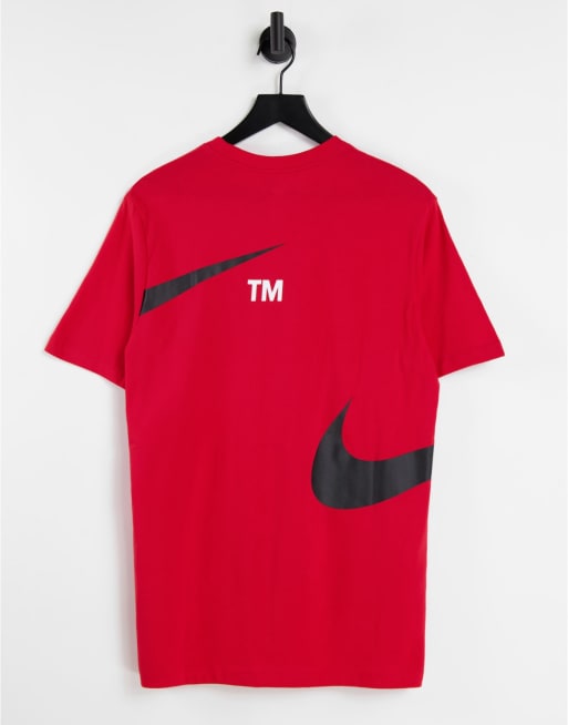 red nike shirt with black swoosh