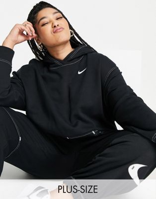 Nike Swoosh Plus contrast stitch fleece hoodie in black