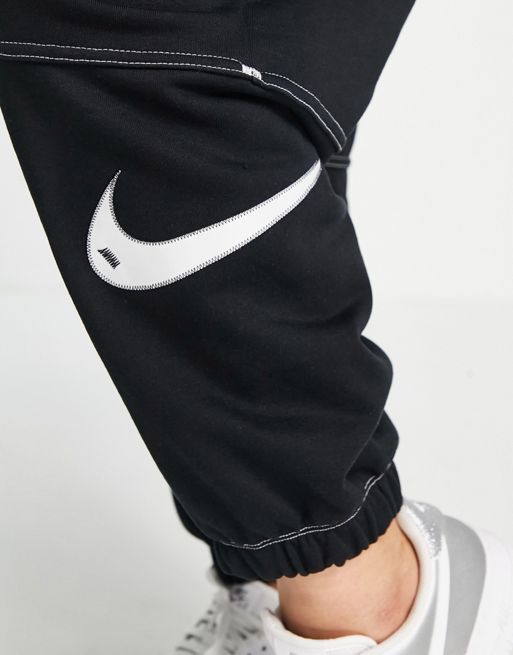 Nike Swoosh Plus contrast stitch fleece joggers in black