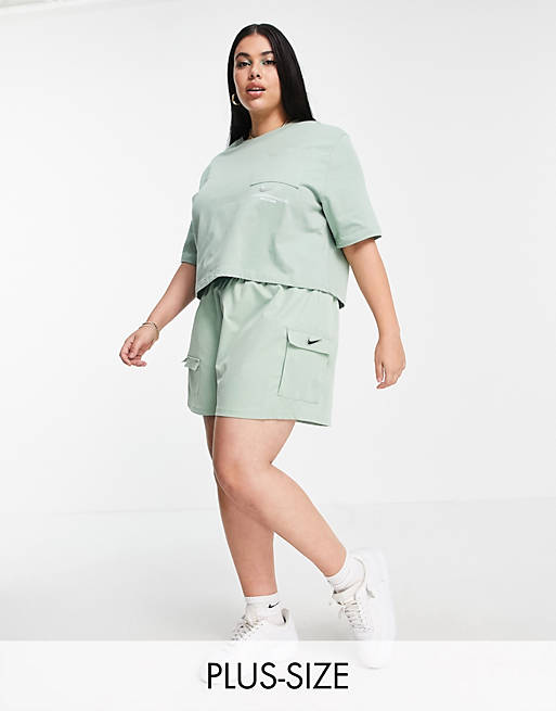 Nike Swoosh Plus high rise woven shorts in steam green with utility pockets