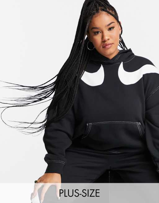 Nike Swoosh Plus oversized hoodie in black with double swoosh logo