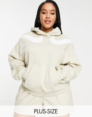Nike Swoosh Plus oversized hoodie in rattan beige with double swoosh logo