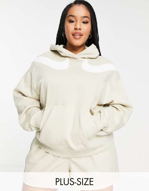 Nike Swoosh Plus - Oversized hoodie in rotanbeige met dubbel swoosh-logo