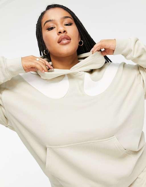 Nike Swoosh Plus - Oversized hoodie in rotanbeige met dubbel swoosh-logo, 3 van 4