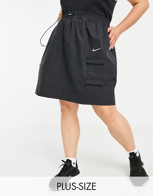 Nike Swoosh Plus woven skirt in black with utility pockets