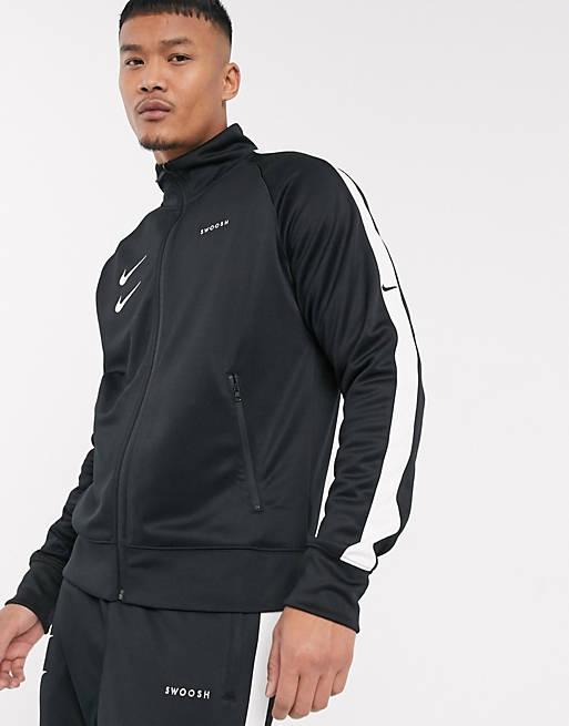 Nike Swoosh polyknit track jacket in black | ASOS
