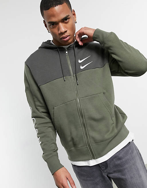 Nike Swoosh polyknit zip-through hoodie in khaki | ASOS