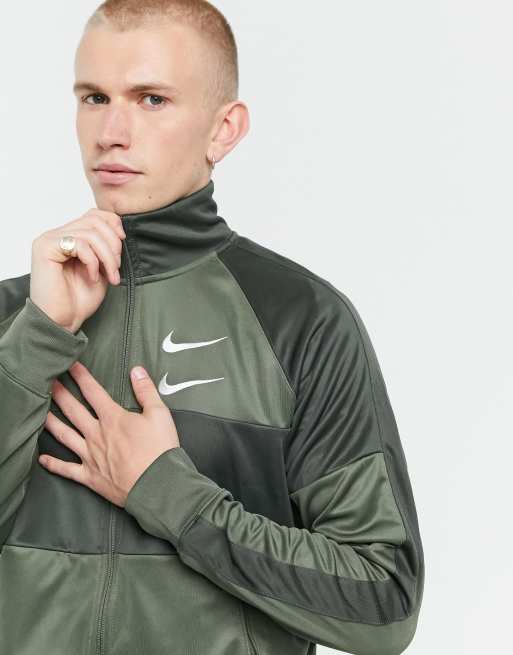 Nike Swoosh polyknit zip through track jacket in khaki ASOS